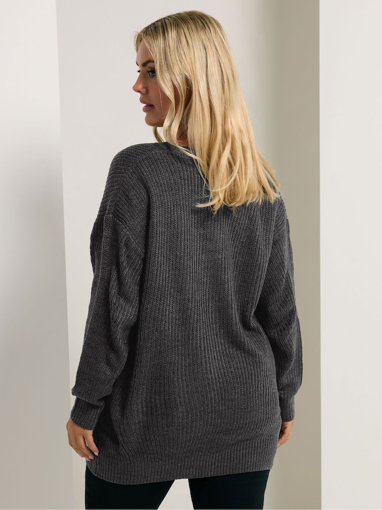 Yours Curve Grey Drop Shoulder Jumper - Image 2 of 5 Yours Curve Grey Drop Shoulder Jumper - Image 2 of 5