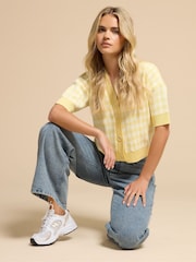 PixieGirl Petite Yellow Short Sleeve Gingham Cardigan - Image 1 of 5