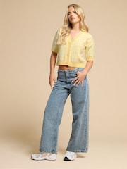 PixieGirl Petite Yellow Short Sleeve Gingham Cardigan - Image 2 of 5