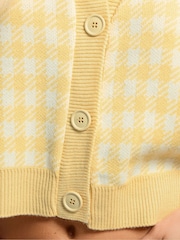 PixieGirl Petite Yellow Short Sleeve Gingham Cardigan - Image 4 of 5