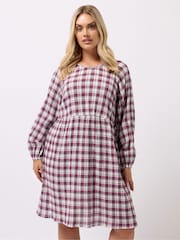 Yours Curve Pink Textured Smock Check Dress - Image 2 of 6