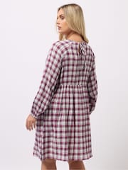 Yours Curve Pink Textured Smock Check Dress - Image 3 of 6