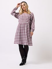 Yours Curve Pink Textured Smock Check Dress - Image 5 of 6
