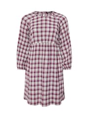 Yours Curve Pink Textured Smock Check Dress - Image 6 of 6