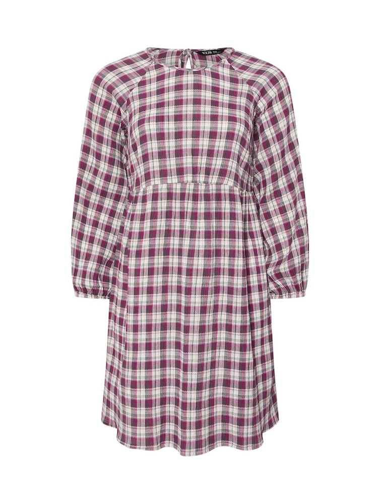 Yours Curve Pink Textured Smock Check Dress - Image 6 of 6