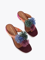 Kurt Geiger London Red Pom Pom T-bar Flat Sandals - Image 2 of 4