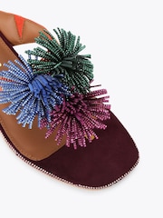 Kurt Geiger London Red Pom Pom T-bar Flat Sandals - Image 3 of 4