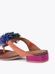 Kurt Geiger London Red Pom Pom T-bar Flat Sandals - Image 4 of 4