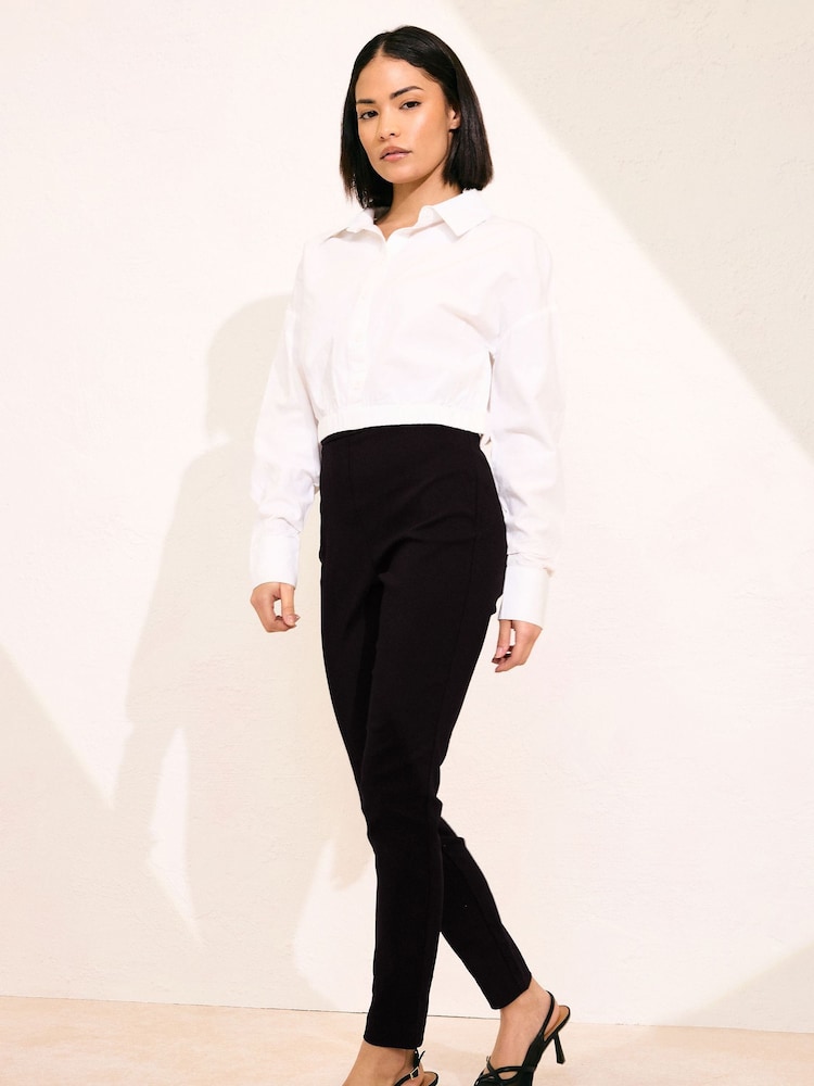 PixieGirl Petite Black Skinny Fit Stretch Bengaline Trousers - Image 1 of 6