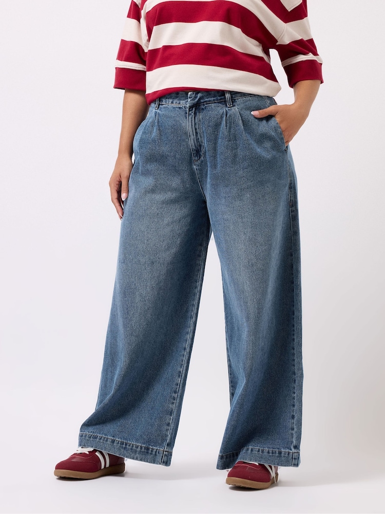 Yours Curve Blue Wide Fit Wide Leg Formal Jeans - Image 1 of 6 Yours Curve Blue Wide Fit Wide Leg Formal Jeans - Image 1 of 6
