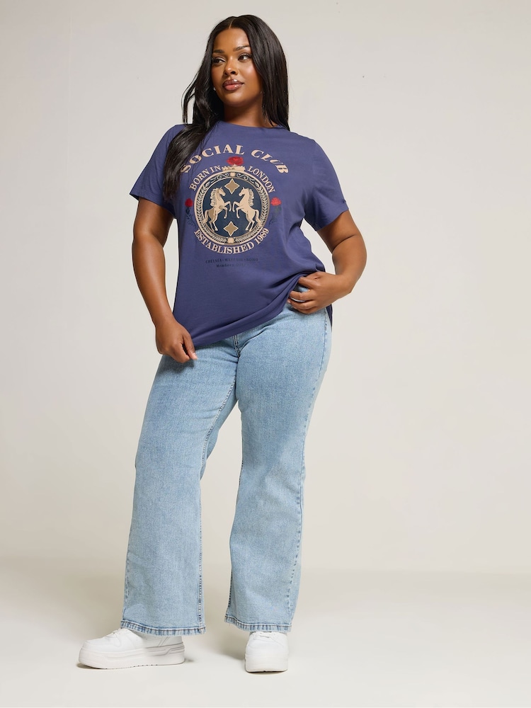 Yours Curve Blue Social Placement Set In Sleeve T-Shirt - Image 2 of 5