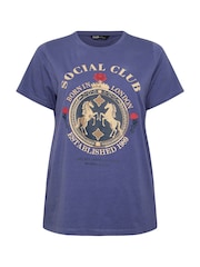 Yours Curve Blue Social Placement Set In Sleeve T-Shirt - Image 5 of 5