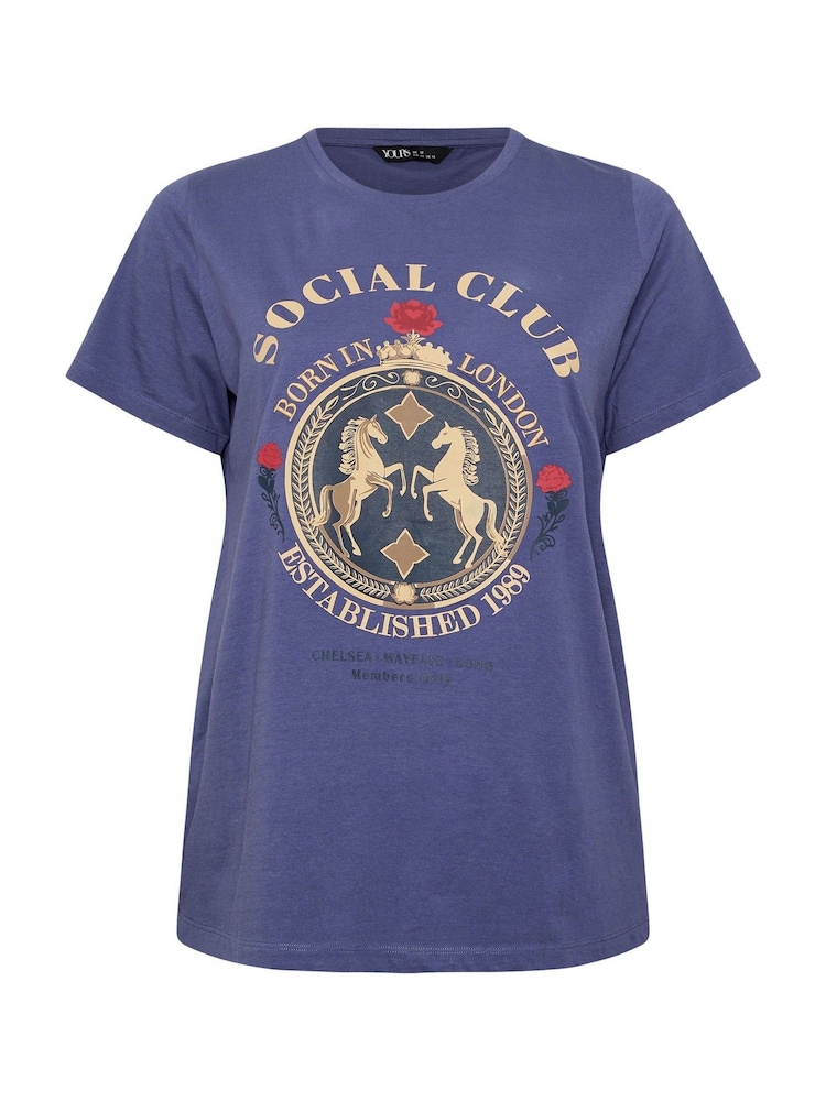 Yours Curve Blue Social Placement Set In Sleeve T-Shirt - Image 5 of 5