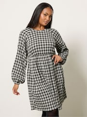 Yours Curve Black Textured Smock Check Dress - Image 1 of 5