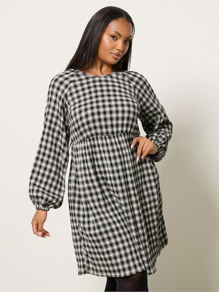 Yours Curve Black Textured Smock Check Dress - Image 1 of 5
