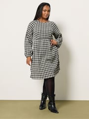 Yours Curve Black Textured Smock Check Dress - Image 2 of 5