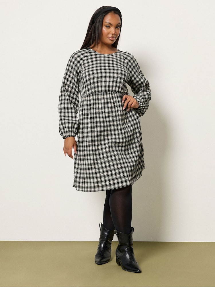 Yours Curve Black Textured Smock Check Dress - Image 2 of 5