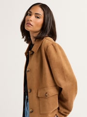 PixieGirl Petite Brown Suedette Patch Pocket Jacket - Image 1 of 5