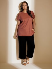 Yours Curve Brown Textured Grown On Sleeve T-Shirt - Image 2 of 9