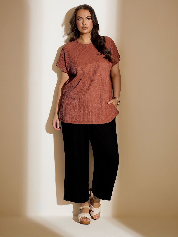 Yours Curve Brown Textured Grown On Sleeve T-Shirt - Image 2 of 9