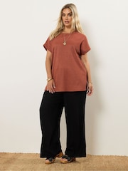 Yours Curve Brown Textured Grown On Sleeve T-Shirt - Image 3 of 9