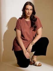 Yours Curve Brown Textured Grown On Sleeve T-Shirt - Image 4 of 9