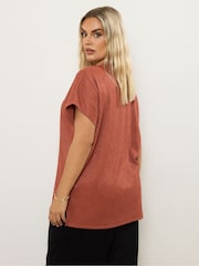 Yours Curve Brown Textured Grown On Sleeve T-Shirt - Image 5 of 9