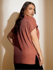Yours Curve Brown Textured Grown On Sleeve T-Shirt - Image 6 of 9