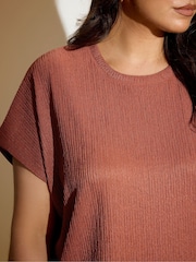 Yours Curve Brown Textured Grown On Sleeve T-Shirt - Image 8 of 9