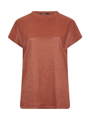 Yours Curve Brown Textured Grown On Sleeve T-Shirt - Image 9 of 9