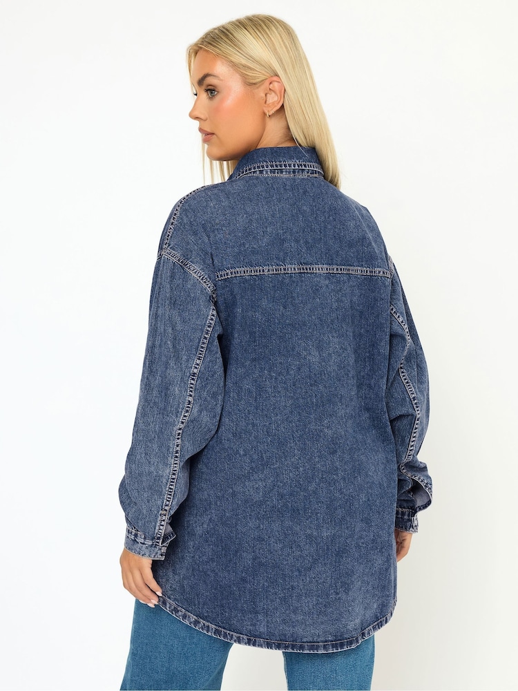 Yours Curve Blue Western Denim Shirt - Image 2 of 6 Yours Curve Blue Western Denim Shirt - Image 2 of 6