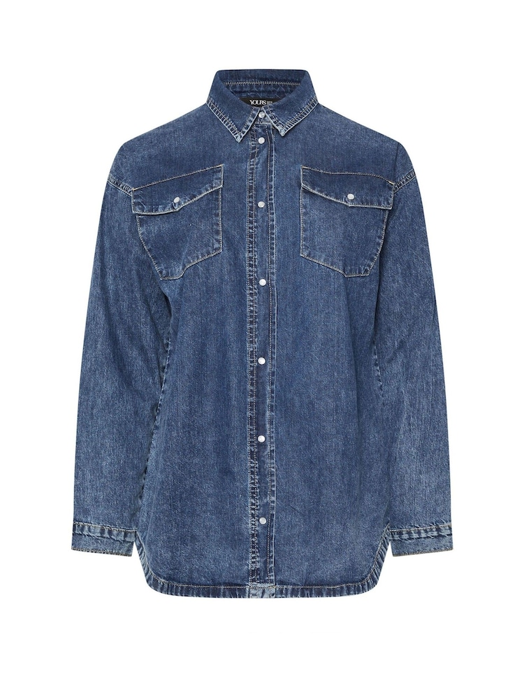 Yours Curve Blue Western Denim Shirt - Image 6 of 6 Yours Curve Blue Western Denim Shirt - Image 6 of 6