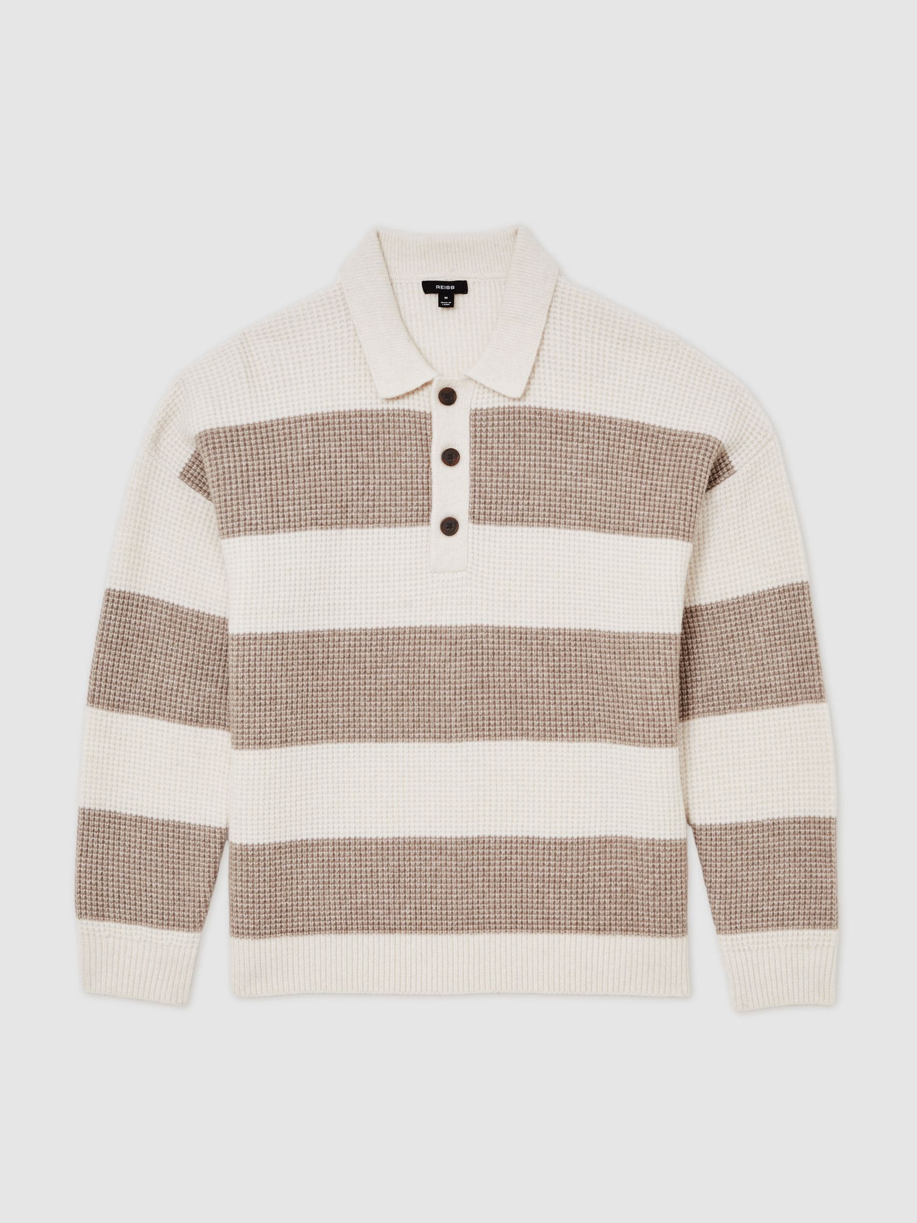 Buy Reiss Off White/Putty Horice Waffle-Knit Stripe Half-Button
