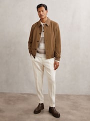 Off White/Putty - Reiss Horice Waffle-Knit Stripe Half-Button Jumper with Wool - Imagen 5 de 7