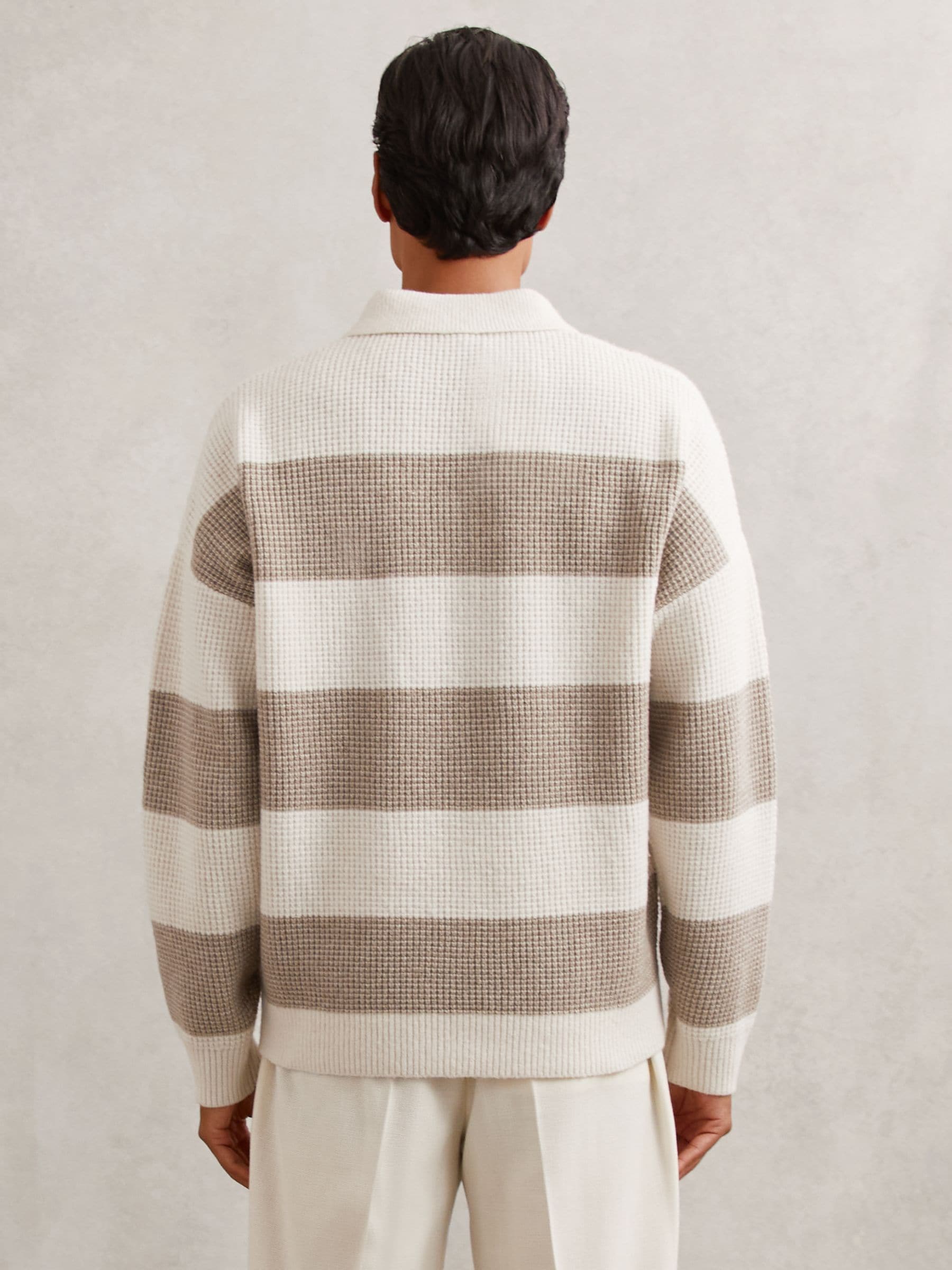 Buy Reiss Off White/Putty Horice Waffle-Knit Stripe Half-Button