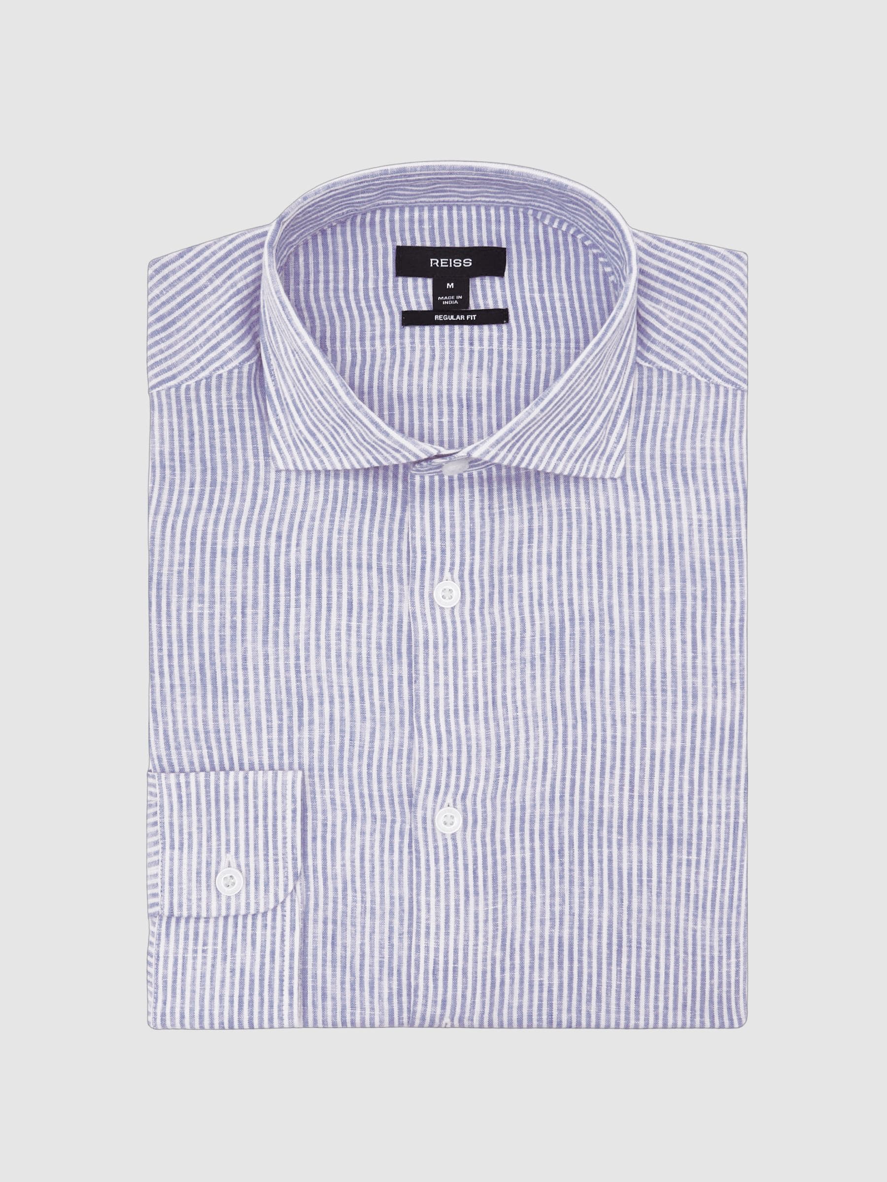 Buy Reiss Bengal Blue White Ruban Linen Stripe Long-Sleeve Shirt