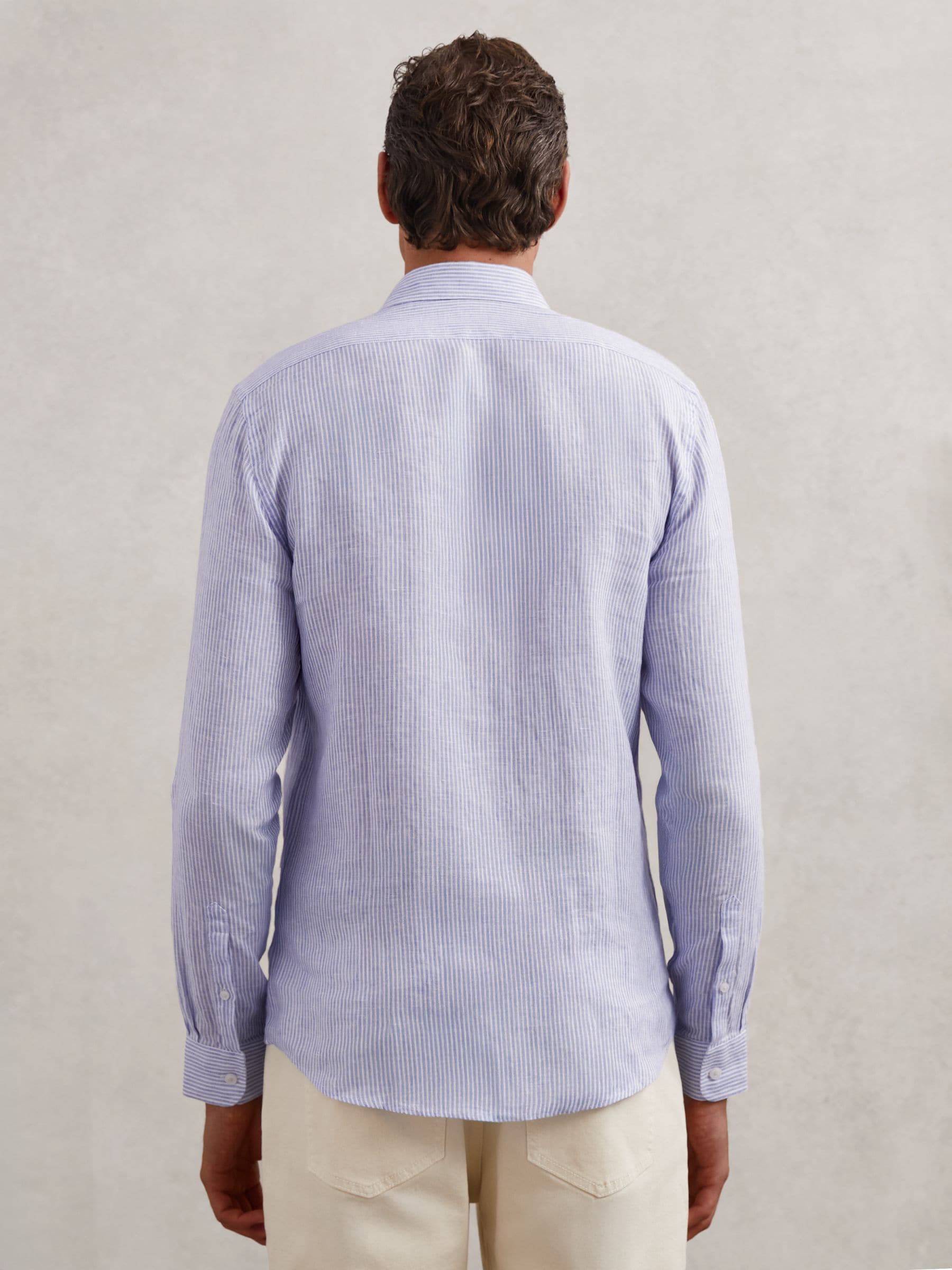 新品！オッフェンpointed-RUBAN /CAMEL & BLUE 25cm Buy Reiss Bengal Blue White Ruban Stripe Linen Stripe Long-Sleeve