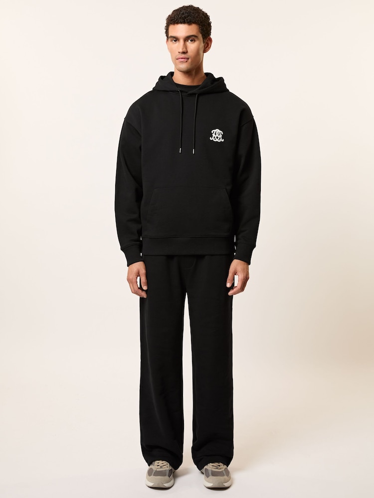 Reiss Black Conlin Monogram Cotton Oversized Hoodie - Image 1 of 7