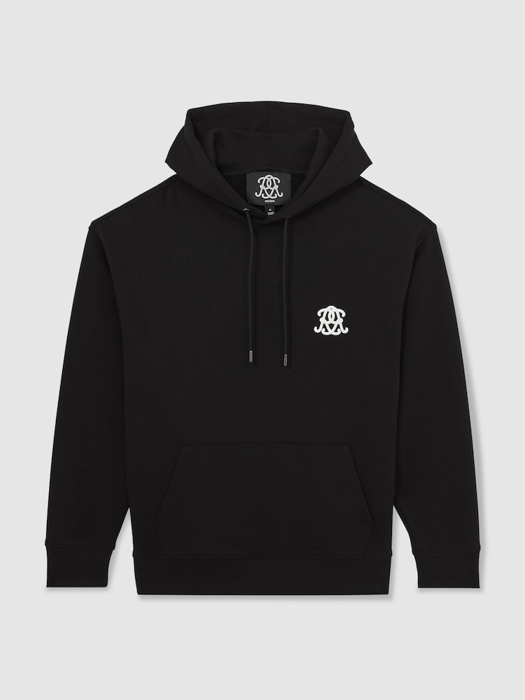 Reiss Black Conlin Monogram Cotton Oversized Hoodie - Image 2 of 7