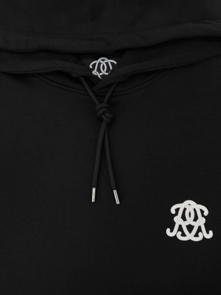 Reiss Black Conlin Monogram Cotton Oversized Hoodie - Image 7 of 7