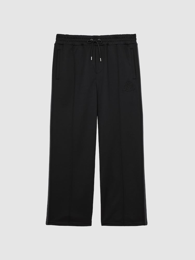 Reiss Black Foster Monogram Cotton Wide-Leg Joggers - Image 2 of 6 Reiss Black Foster Monogram Cotton Wide-Leg Joggers - Image 2 of 6