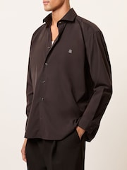 Reiss Chocolate Brown Powell Monogram Cotton Oversized Shirt - Image 3 of 6