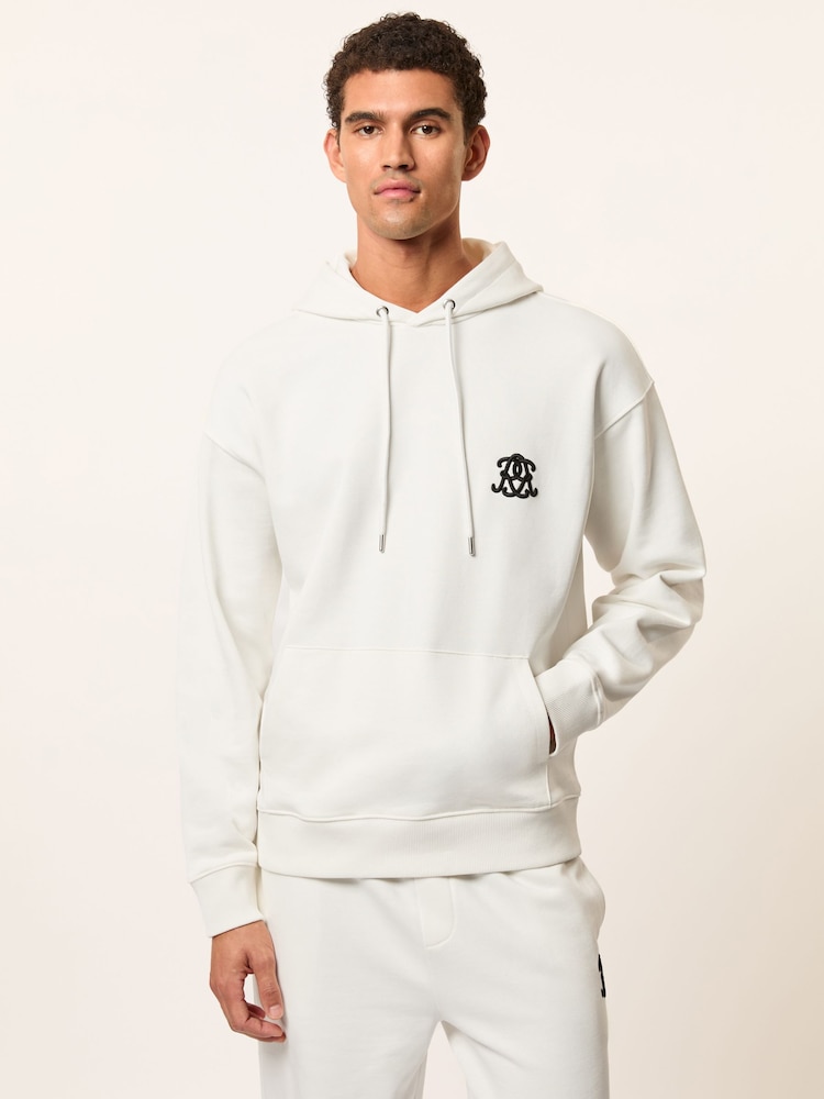 Reiss Off White Conlin Monogram Cotton Oversized Hoodie - Image 1 of 6