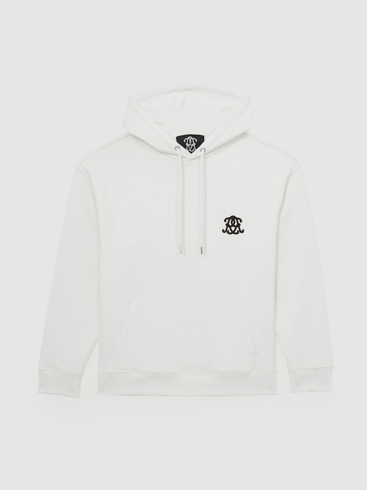 Reiss Off White Conlin Monogram Cotton Oversized Hoodie - Image 2 of 6