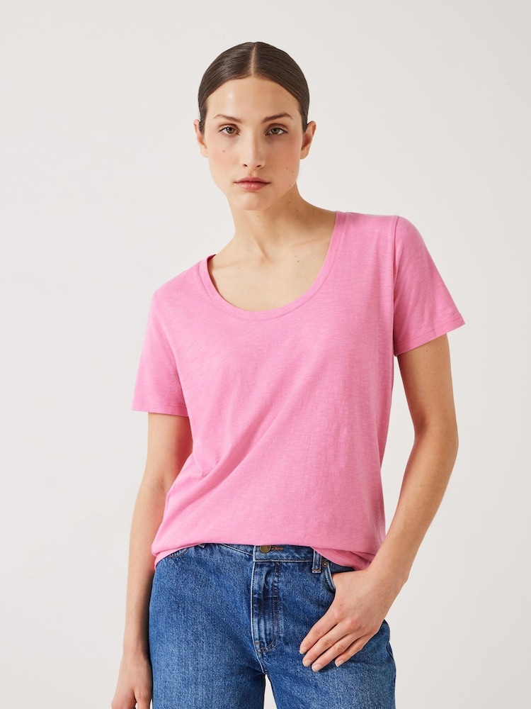 Hush Pink Hari Scoop Neck Cotton Slub T-Shirt - Image 1 of 5