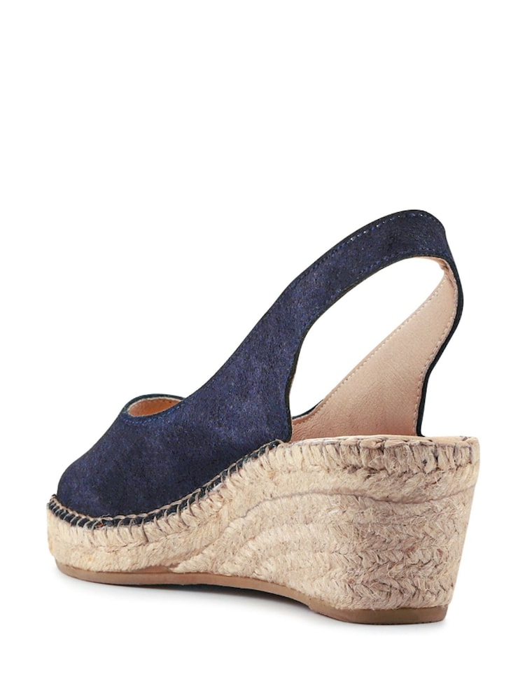 Blue Wide Fit Ladies Natural Rosanna Slingback Wedges - Image 5 of 5