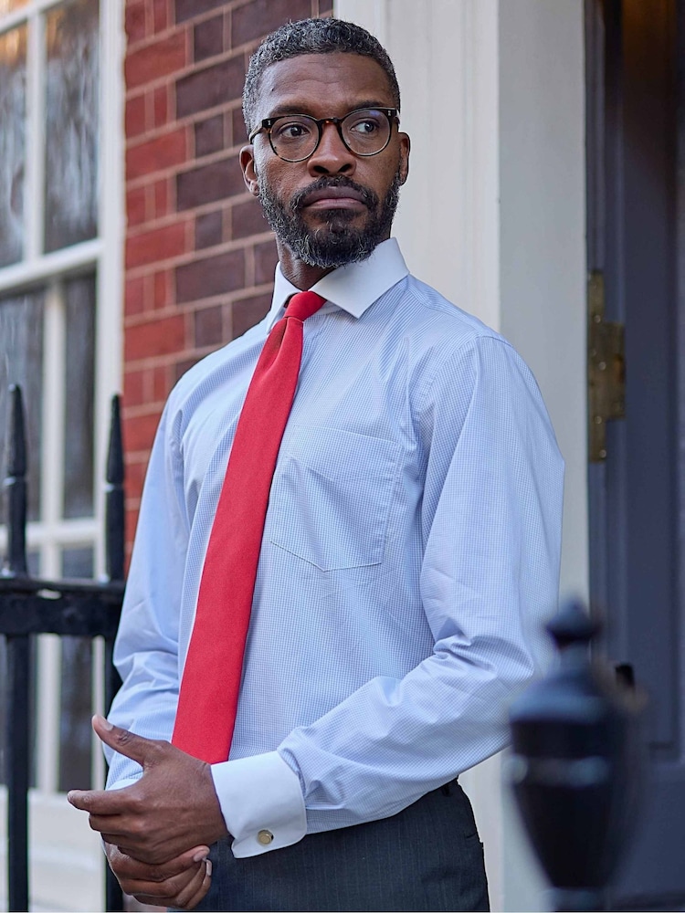 Savile Row Company Classic Fit Blue Window Check Cotton Winchester Double Cuff Formal Shirt - Image 1 of 5