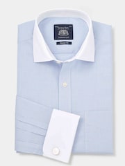Savile Row Company Classic Fit Blue Window Check Cotton Winchester Double Cuff Formal Shirt - Image 3 of 5