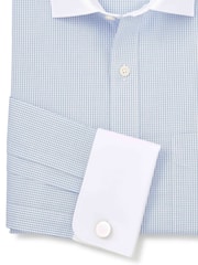 Savile Row Company Classic Fit Blue Window Check Cotton Winchester Double Cuff Formal Shirt - Image 5 of 5