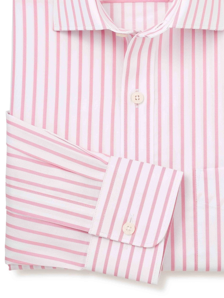 Savile Row Company Blue Single Cuff Striped Classic Fit Cotton Poplin Formal Shirt - Image 5 of 5